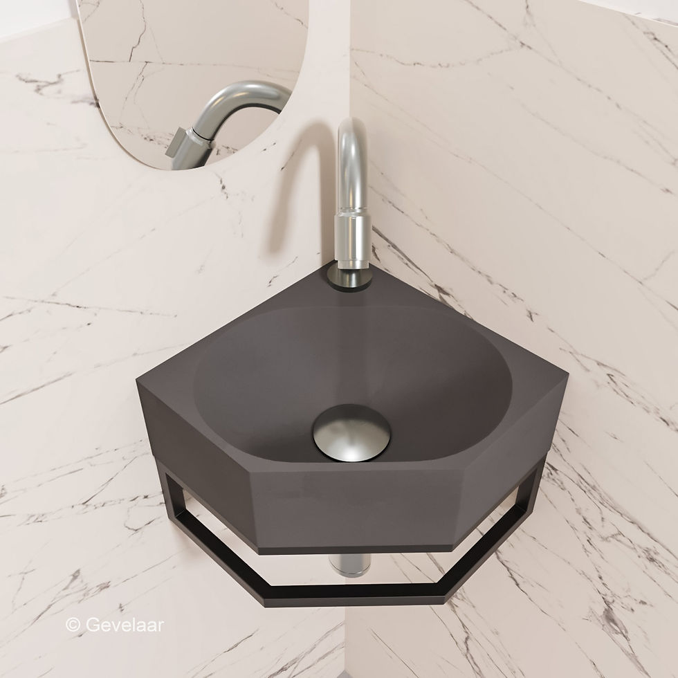 Thumbnail: INK Matrix fonteinset wasbak quartz beton frame zwart kraan boog RVS / geb.staal