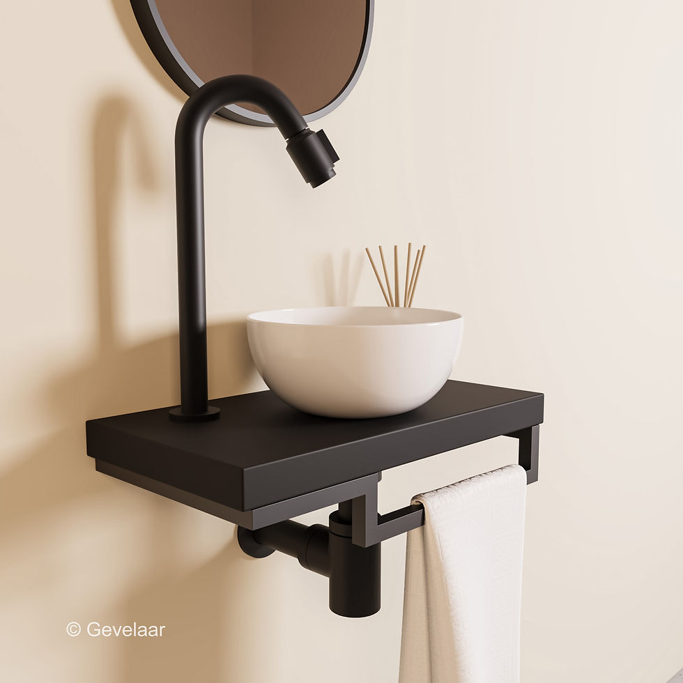 Proline TOP mat zwart fonteinset kraan bo mat zwart kom 20cm glans wit houder R