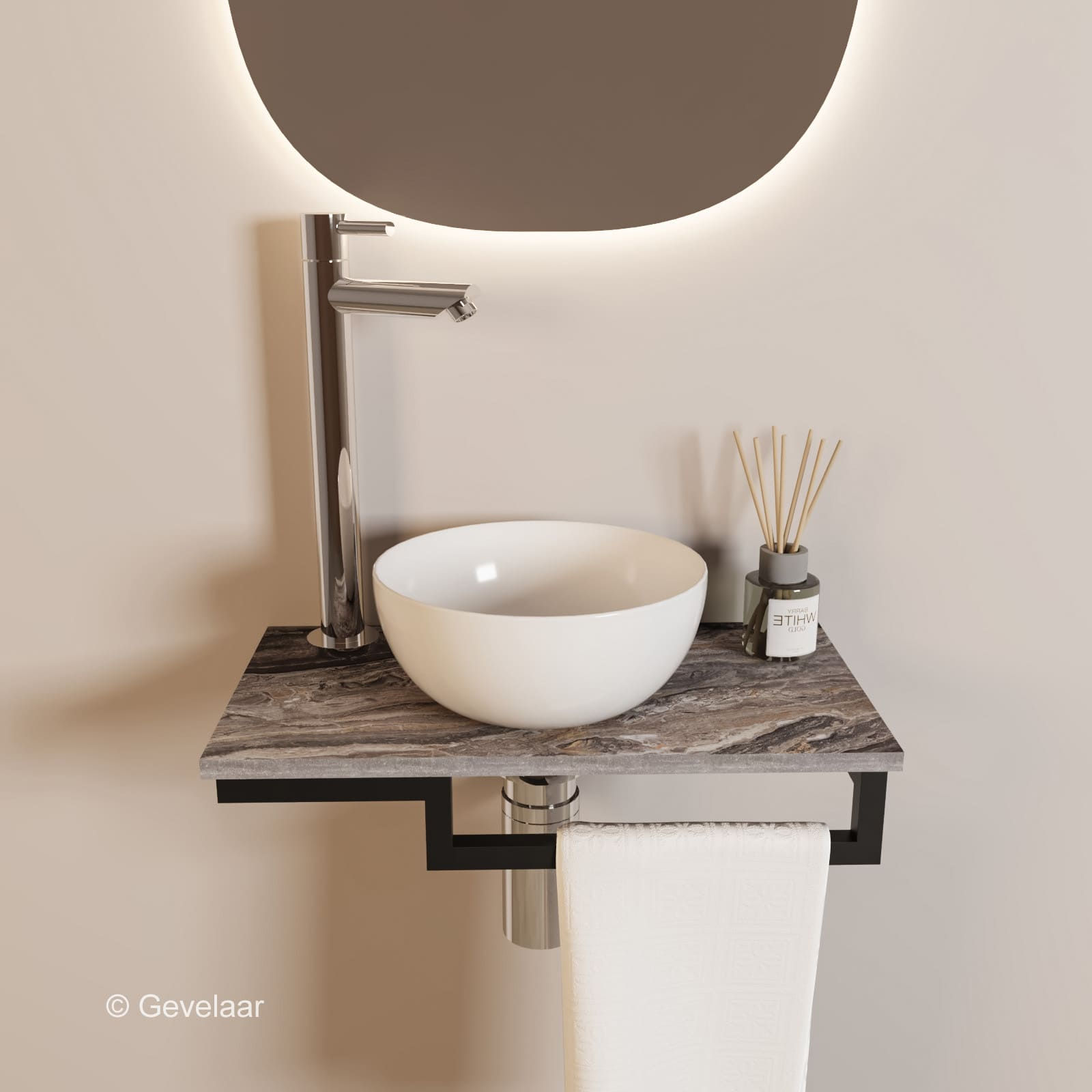 Tanaro Marqstone fonteinset venice brown kraan chroom kom wit houder R