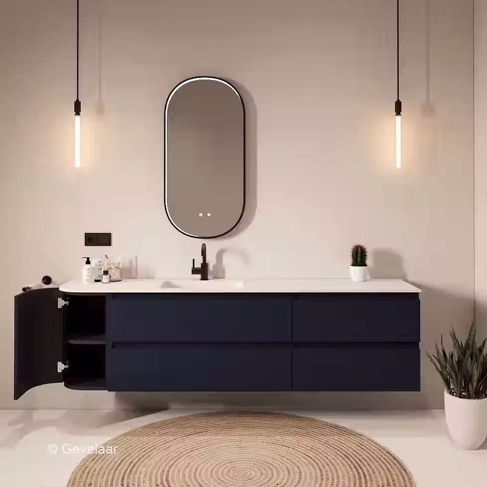 Thumbnail: Tanaro SoXeL badmeubel intens blauw afgeronde hoek wastafel mat wit 200cm