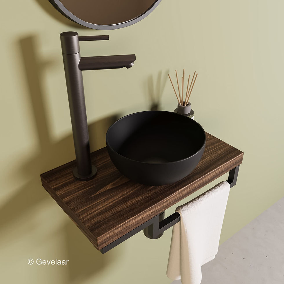 Thumbnail: Proline TOP Cabana fonteinset kraan recht gunmetal kom 20cm mat zwart houder R