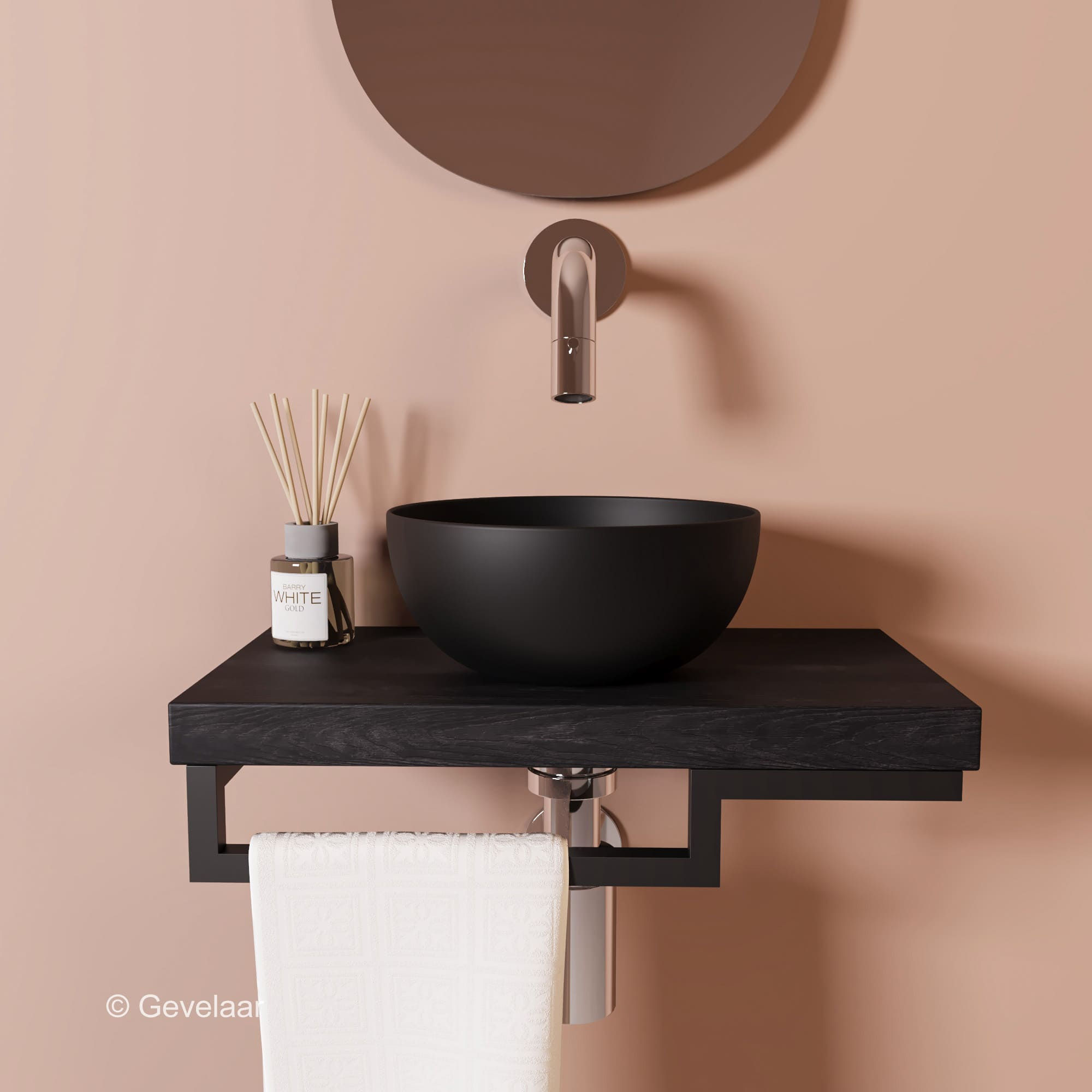 Proline TOP Black oak fonteinset inb kraan chroom kom 20cm mat zwart houder L