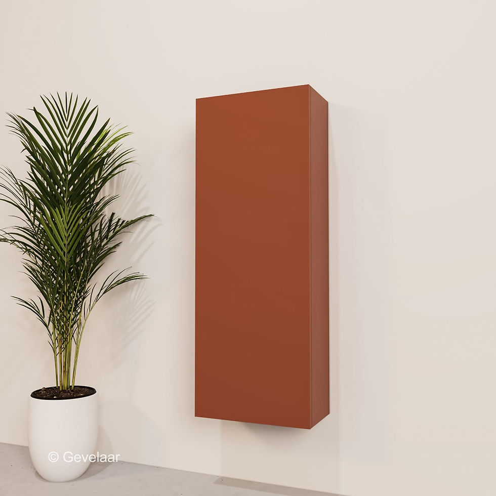 Zwevend badkamerkastje in terracotta, strak greeploos design, compact formaat, extra opbergruimte 80 cm