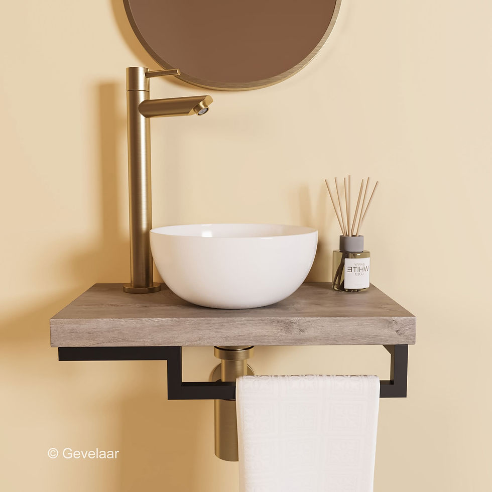 Proline TOP Raw Oak fonteinset kraan recht geb goud kom 20cm glans wit houder R