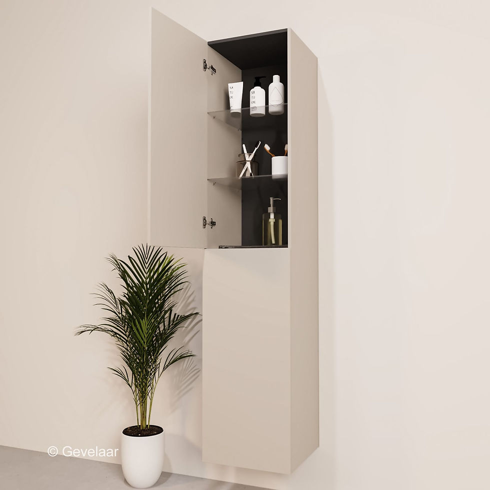 Zwevend badkamerkastje in cappuccino kleur, strak greeploos design, compact formaat, extra opbergruimte 160 cm