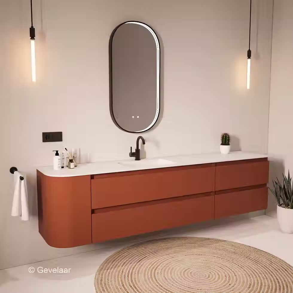 Thumbnail: Tanaro SoXeL badmeubel Terra afgeronde hoek wastafel mat wit 220cm