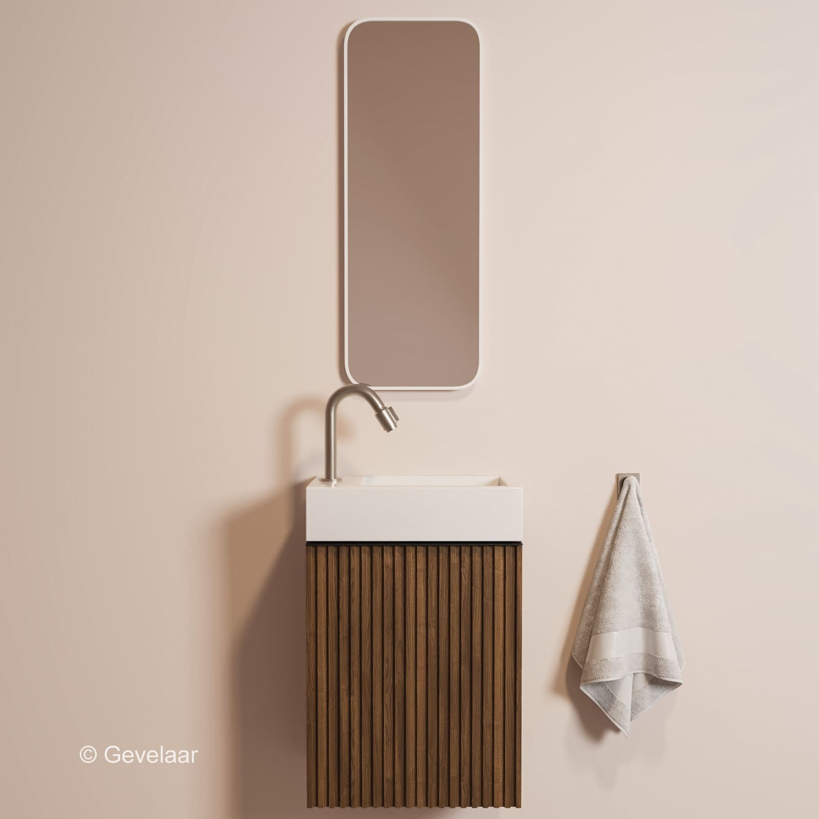 Tanaro Freshdip fonteinset met kastje noten wasbak omkeerbaar kraanset RVS