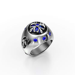 DOUBLE TROUBLE • Bague pour lui • Or blanc 18 carats et saphir