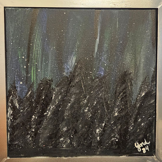 Experience the mesmerizing beauty of the Forest Northern Lights 10x10 acrylic painting, inspired by a trip to Alaska. With its stunning blend of vibrant colors and captivating textures, this abstract art piece captures the magical essence of the Northern Lights dancing above the forest. Each brushstroke and layer of paint brings a sense of depth and movement to the canvas, creating an immersive and enchanting viewing experience. Whether you're a nature lover, art enthusiast, or simply seeking a unique and captivating decor piece, the Forest Northern Lights 10x10 is sure to become a focal point in any space. Add a touch of natural wonder and artistic flair to your home or office with this one-of-a-kind painting.