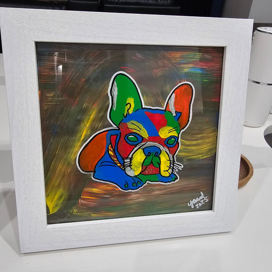 Bella is a high energy pup with a big personality. We worked to bring in all the bright colors to capture that for her.