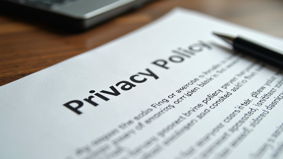 Close-up view of a printed privacy policy document on a desk