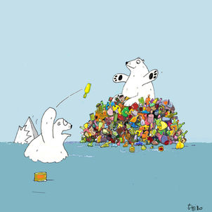 humorous drawing or cartoon signed Thibo about climate change