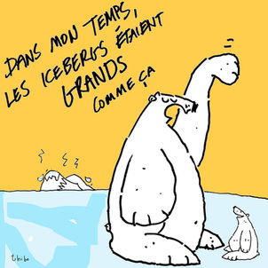humorous drawing or cartoon signed Thibo about climate change