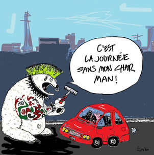 humorous drawing or cartoon signed Thibo about climate change