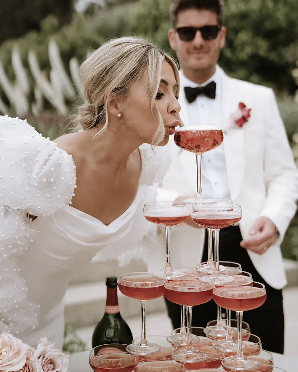Pink champagne tower