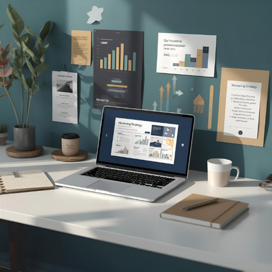 Computer with chart, analysis, in an office space