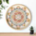 Boho Wall Clock | Decorative wall clock featuring a colorful mandala pattern with a natural wood frame