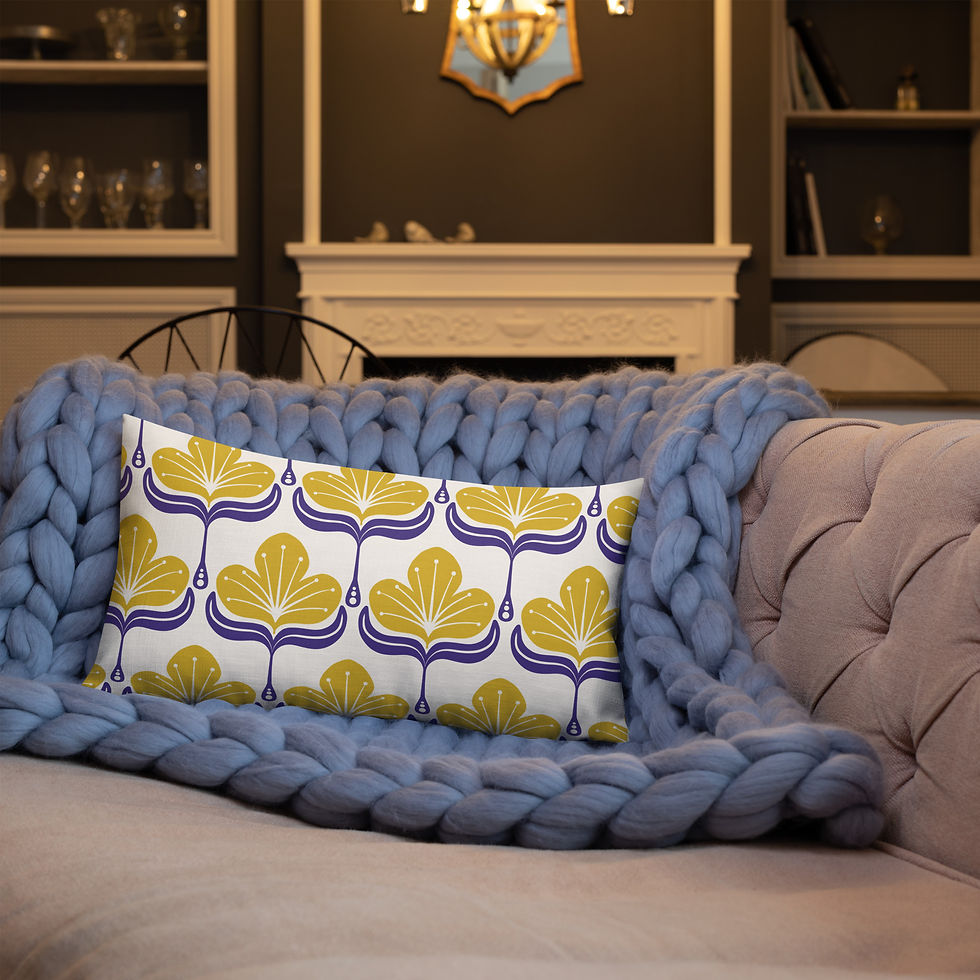 Geometric Throw Pillow | Daphne pillow featuring a bold yellow and blue floral design.