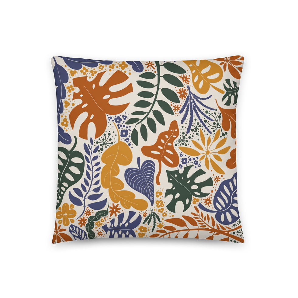 Blue and Orange Floral Throw Pillow with Botanical Design