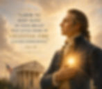 George Washington with glowing chest before Masonic temple and US flag; text says labor to keep alive the spark of celestial fire, Rule 110