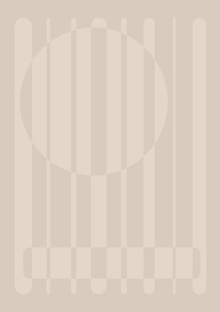 An abstract geometric art print titled Linear Horizon, featuring intersecting vertical shapes with muted pink tones.