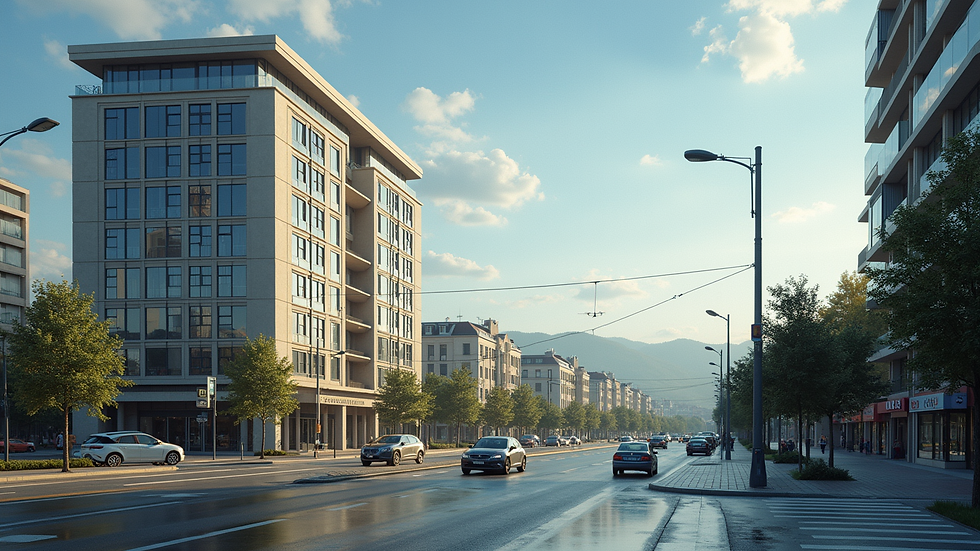 Eye-level view of Büyükçekmece district with legal office building