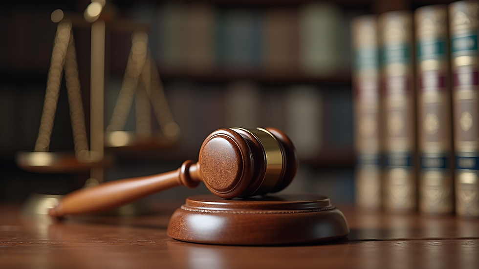 Close-up view of legal books and a gavel on a desk