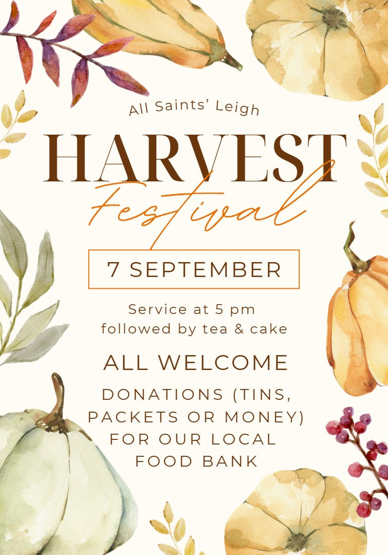 All Saints Leigh Harvest Festival 2025 poster