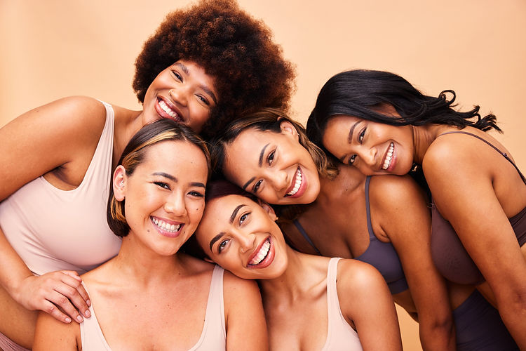Beauty, diversity and portrait of women happy with makeup for cosmetic skincare isolated i