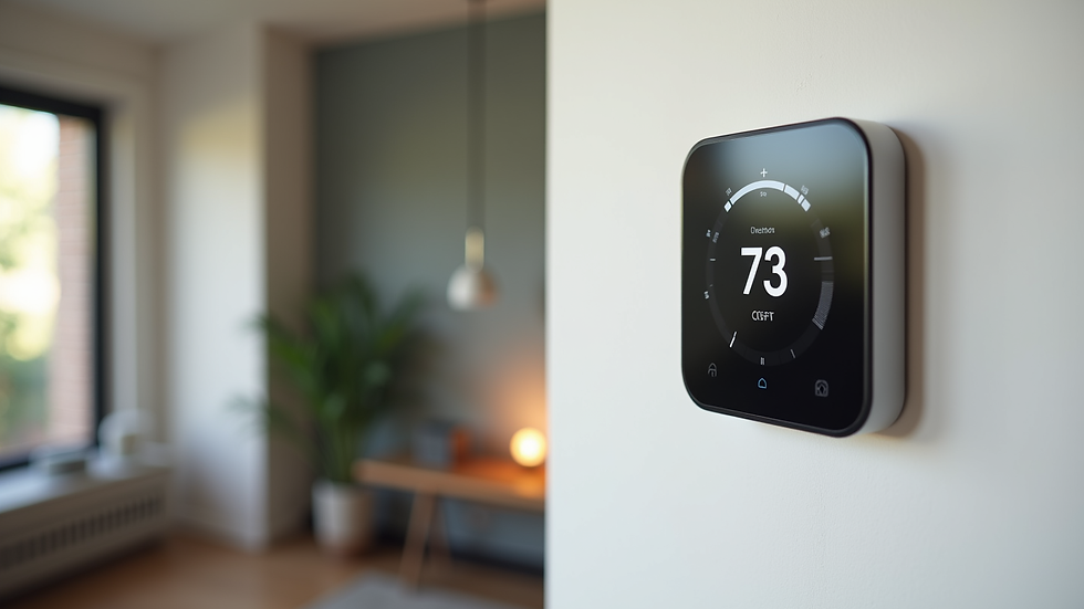 Close-up view of a smart thermostat on a wall in a modern home