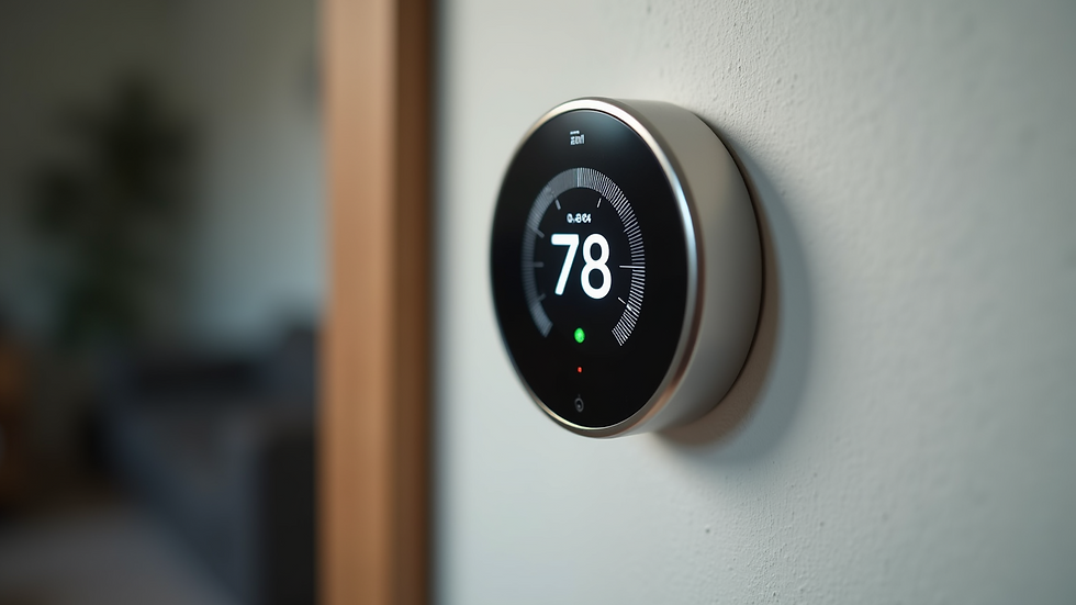 Close-up view of a smart thermostat on a wall
