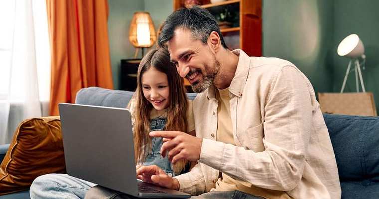 Family enjoying fast Internet at home