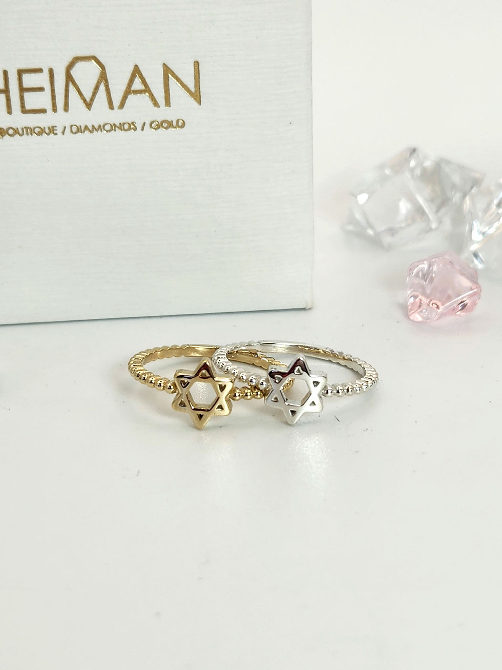 Thumbnail: Star of david gold balls ring 14k