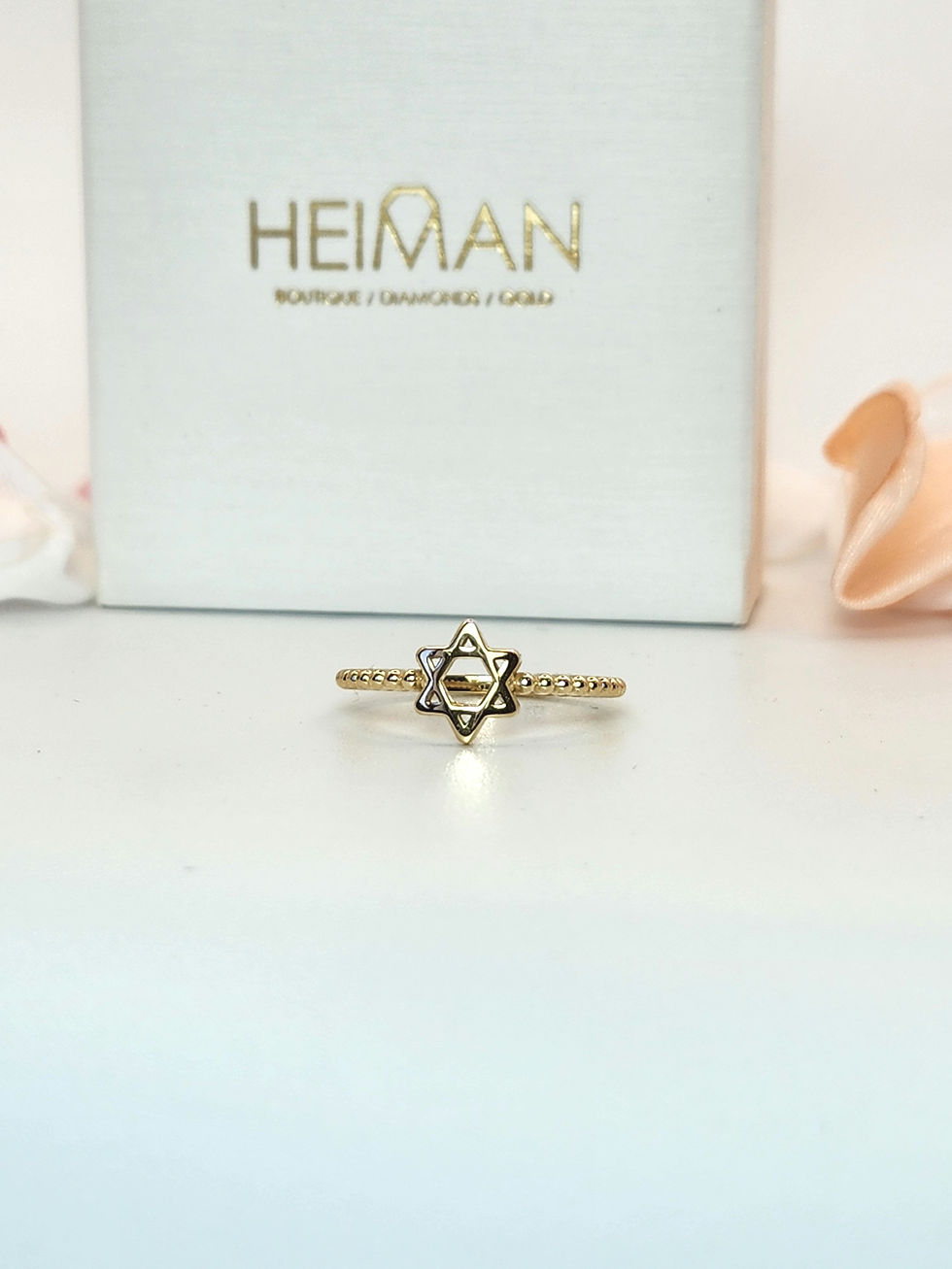 Thumbnail: Star of david gold balls ring 14k