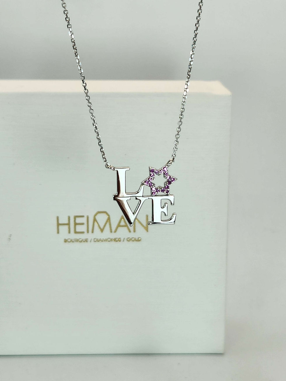 Thumbnail: Love star david necklace, set with pink sapphires, 14k white gold 