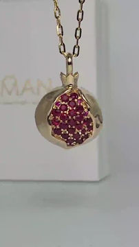 תמונה ממוזערת: Large pomegranate pendant without a chain pendant only 14k gold set with ruby. 