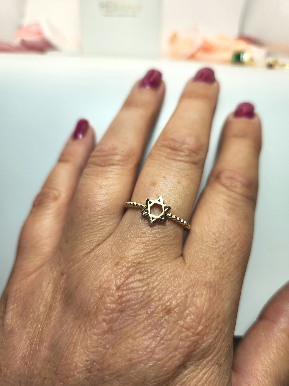 Thumbnail: Star of david gold balls ring 14k