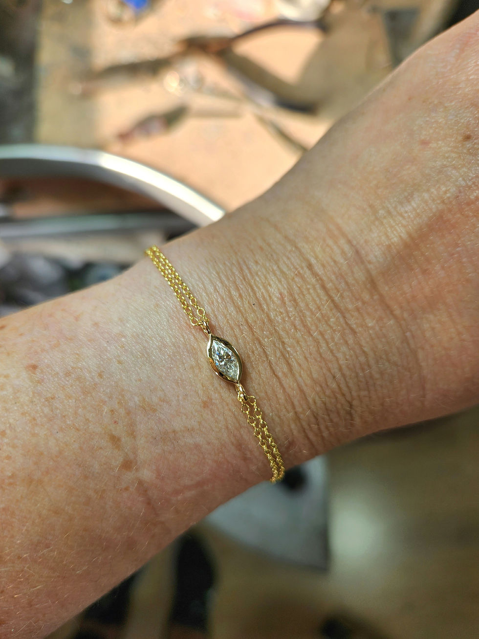 Thumbnail: 14k Yellow Gold Eye Bracelet With Mozonite