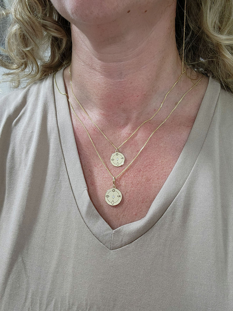 Thumbnail: Small "Jewish compas" necklace, 14k gold set with natural diamond.
