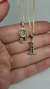 Thumbnail: Lucky Number Pendant – 14k Yellow Gold with Black Diamonds
