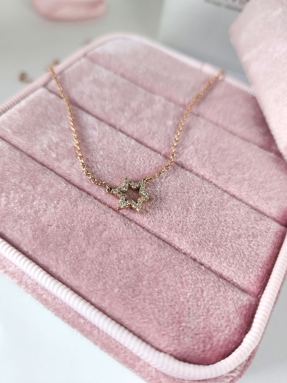 Thumbnail: Star of David necklace 14k set with natural diamonds 0.17 carat. 