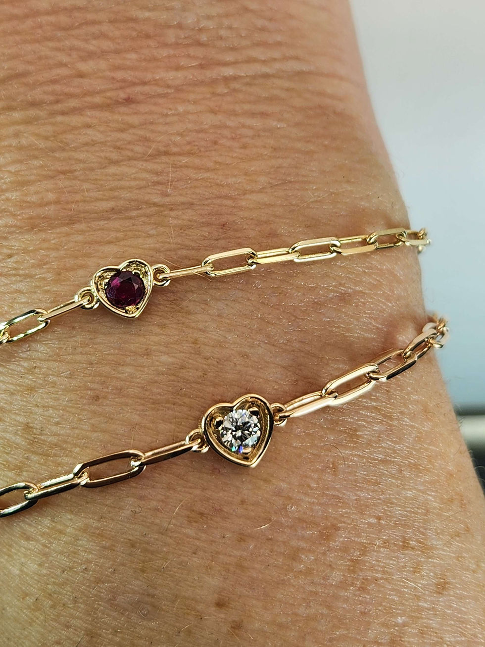Thumbnail: 14k Gold Heart Bracelet Set with CVD Diamond