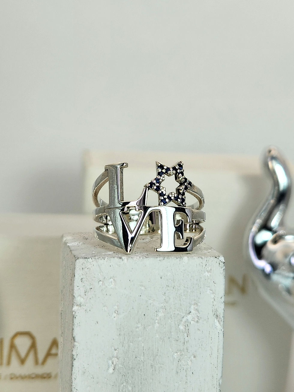Thumbnail: Silver 925 love star of David  ring set with Natural sapphires 