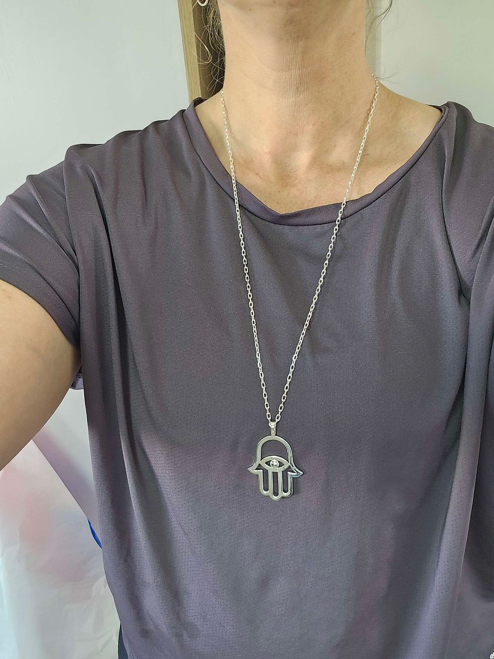 Thumbnail: Big 925 silver Hamsa pendant come on a long silver chain 
