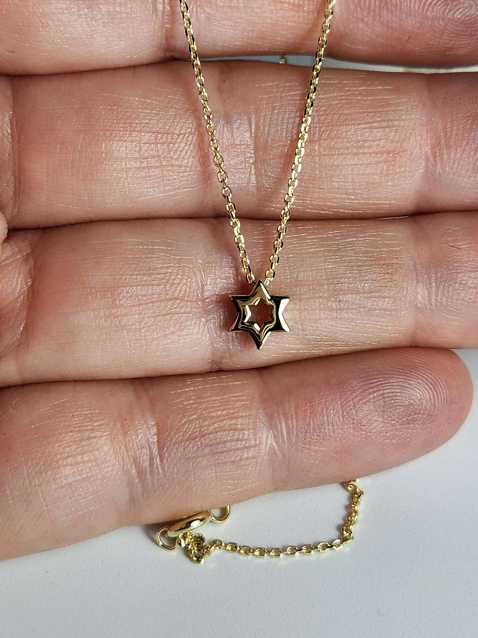Thumbnail: Mini Star of David necklace 7mm wide 14k,  comes on 14k chain. 