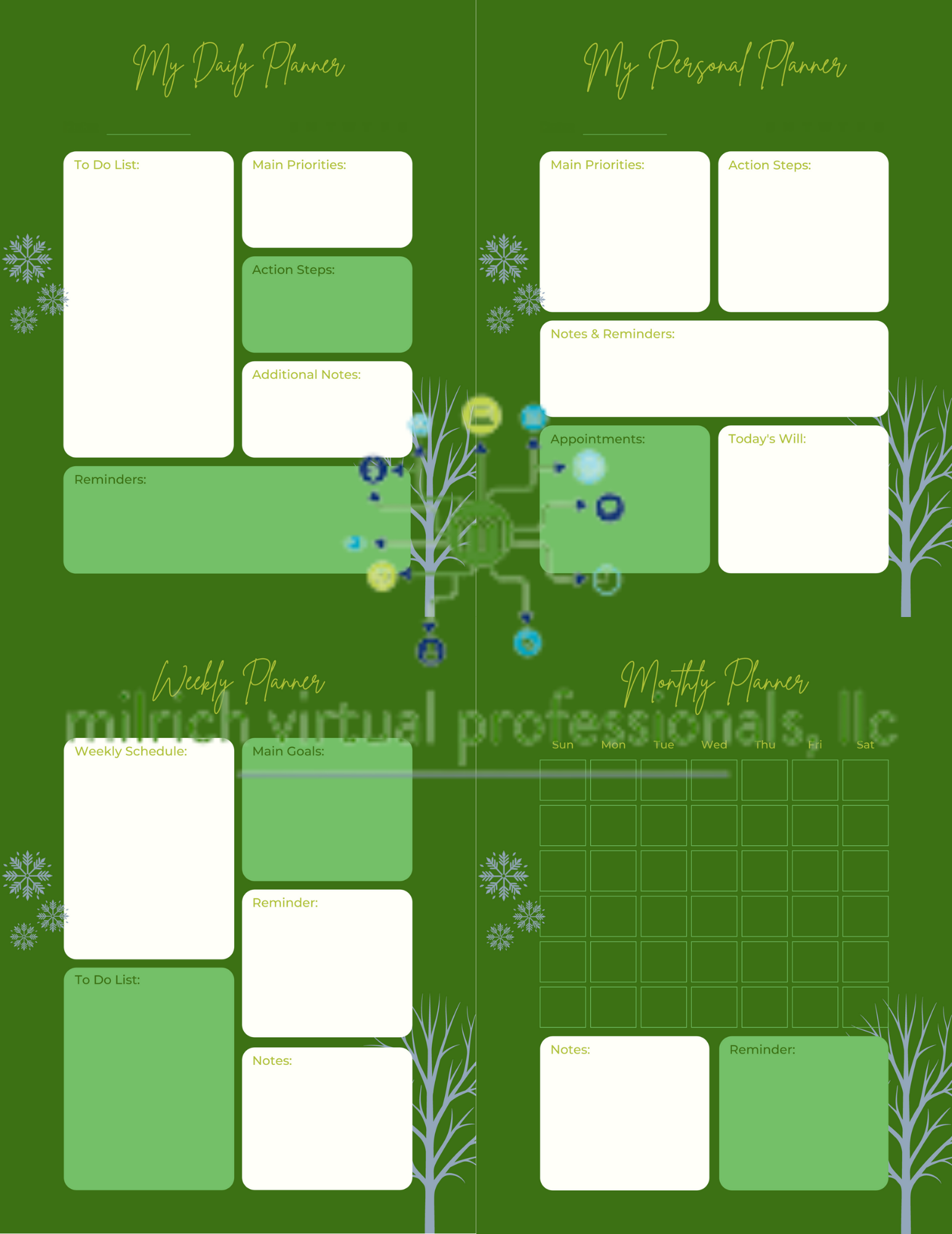 Winter Blue Gold Personal Planner