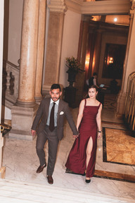 Fashion style portrait of engaged couple in Budapest