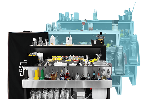 Bar station eventi 1,5 m facile da montare e trasportare con ruote o borsone trolley 