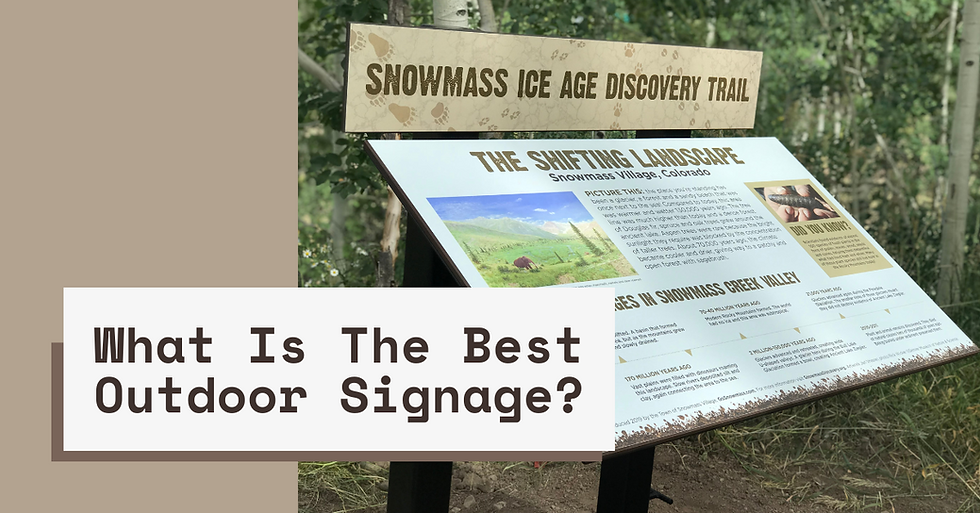 Outdoor sign on Snowmass Ice Age Discovery Trail, Colorado. Text reads "The Shifting Landscape." Forest background, informative mood.