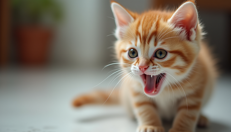 Close-up of a playful kitten with bright eyes